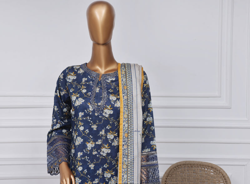 Lawn - Stitched Festive Embroidered 3piece with Plazo - Blue