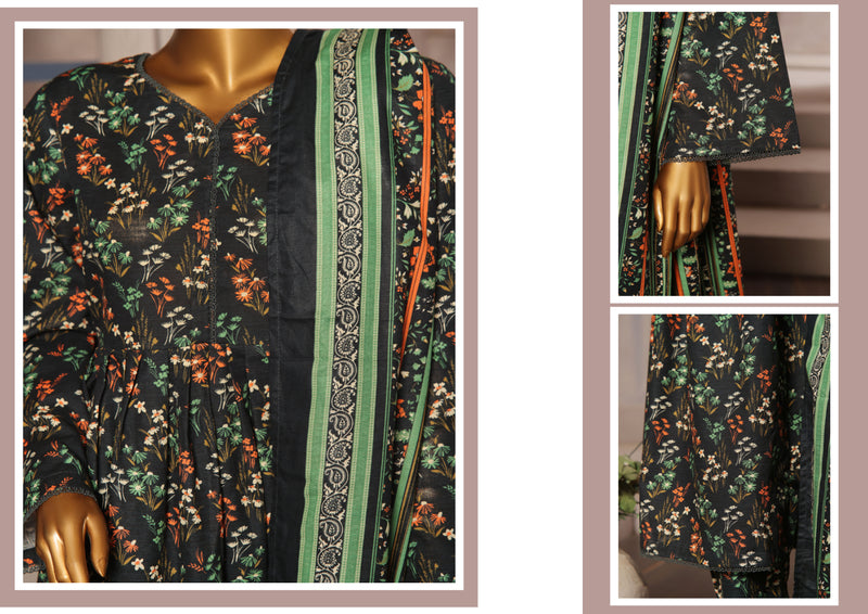 Khaddar - Stitched Printed 3piece Frock - Green