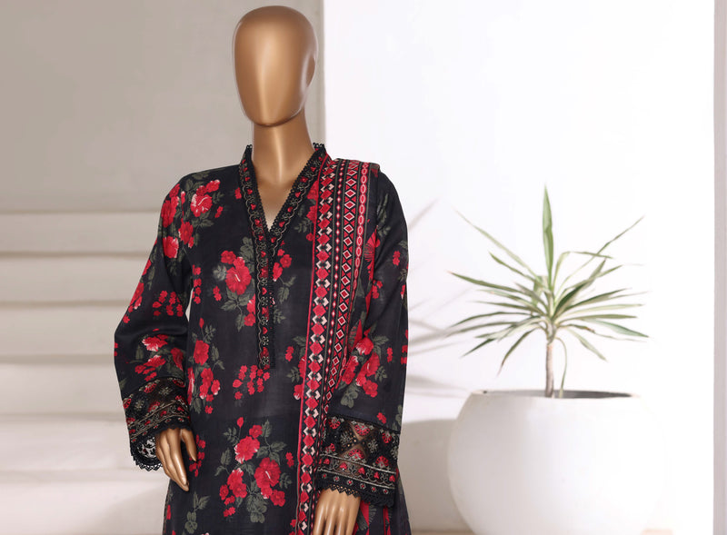 Khaddar - Embroidered 3piece collection with Lace work - Black