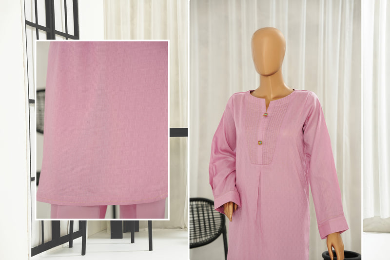 Lawn Jacquard - Stitched Jacquard Shirt with Highlights of Hand Touching Embellishment - Light Pink