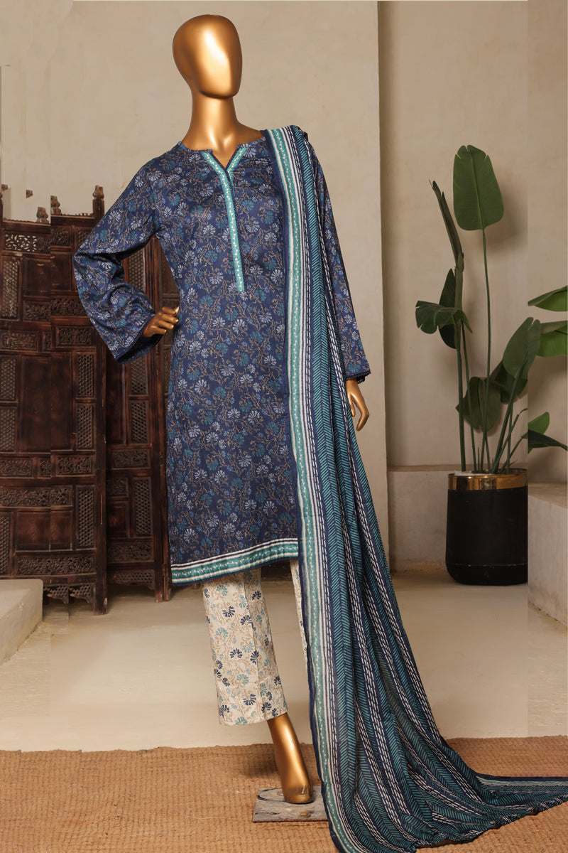 Lawn - Stitched printed 3piece with Lace work - Blue