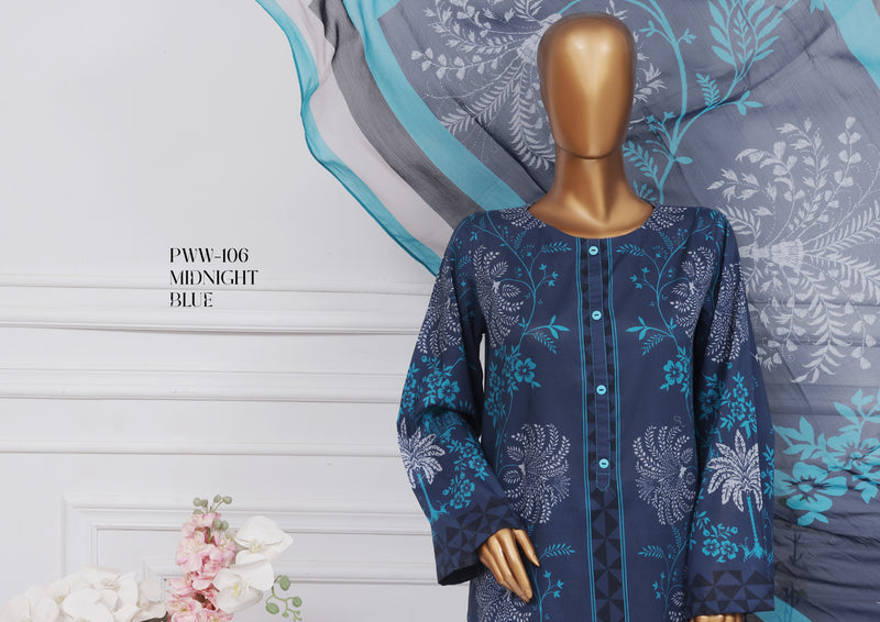 Lawn - Stitched Printed 3 piece with Chiffon Dupatta - Midnight Blue