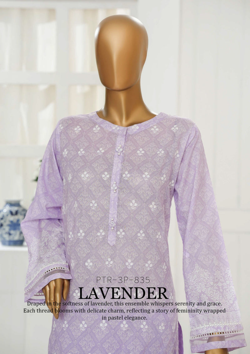 Cambric Chikankari - Stitched Embroidered 3piece with Lace work - Lavender