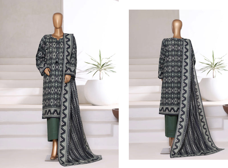 Khaddar - Printed 3piece collection with Lace work - Black