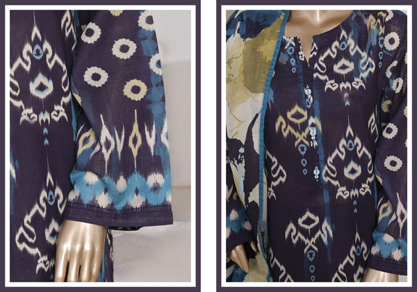 Cotton | Cambric - Ready to wear printed 3piece in tie & Dye Style - Dark Purple
