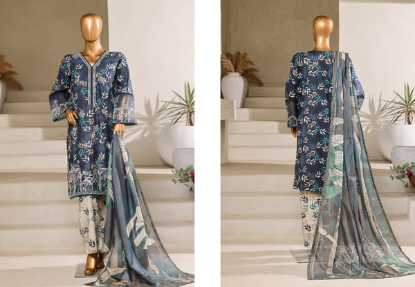 Lawn - Stitched Embroidered Chikankari 3piece with Lace work - Blue