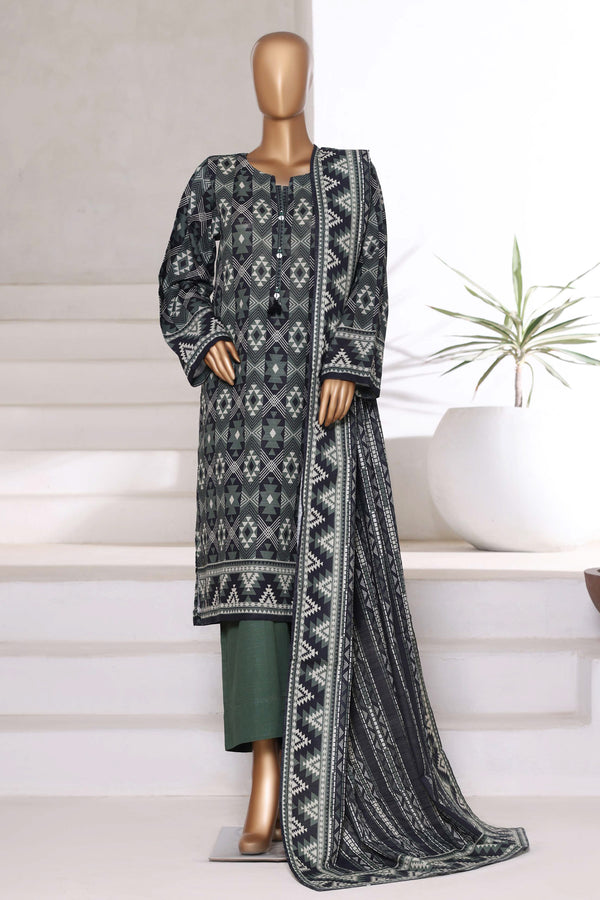Khaddar - Printed 3piece collection with Lace work - Black