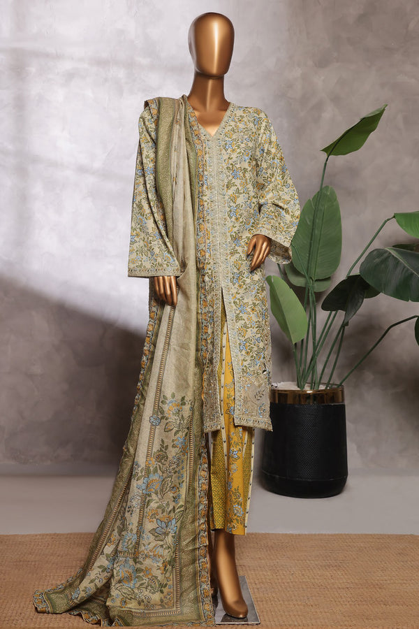 Lawn - Stitched Embroidered 3piece with Lace work - Green