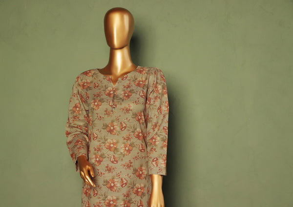 Khaddar - Stitched printed Basic Co-Ords - Tan Brown