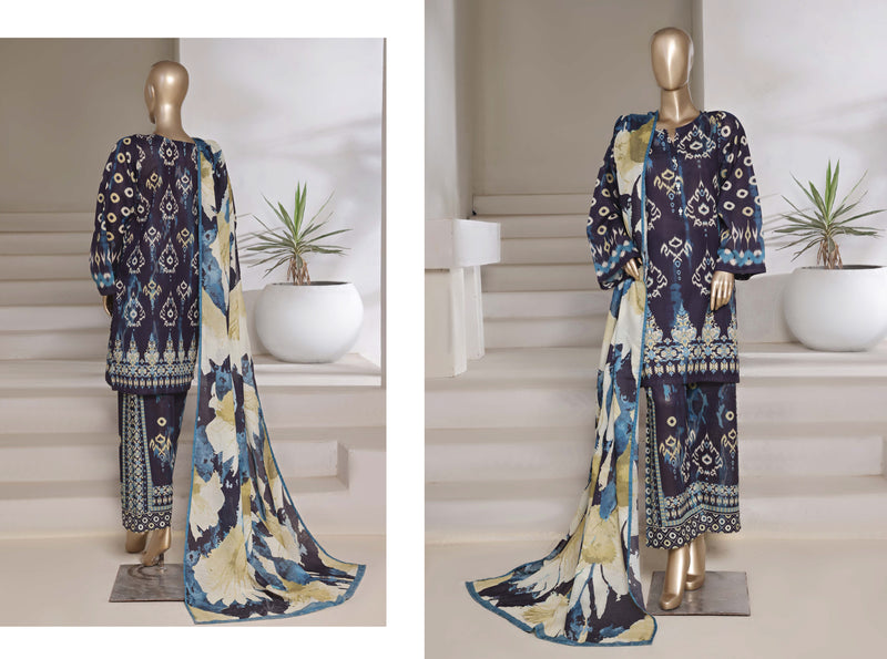 Cotton | Cambric - Ready to wear printed 3piece in tie & Dye Style - Dark Purple