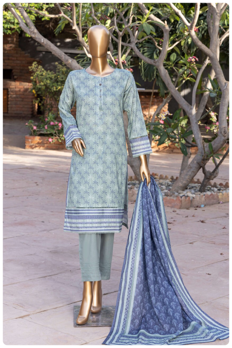 Lawn - Stitched Printed 3piece with Lace work - Ferozi