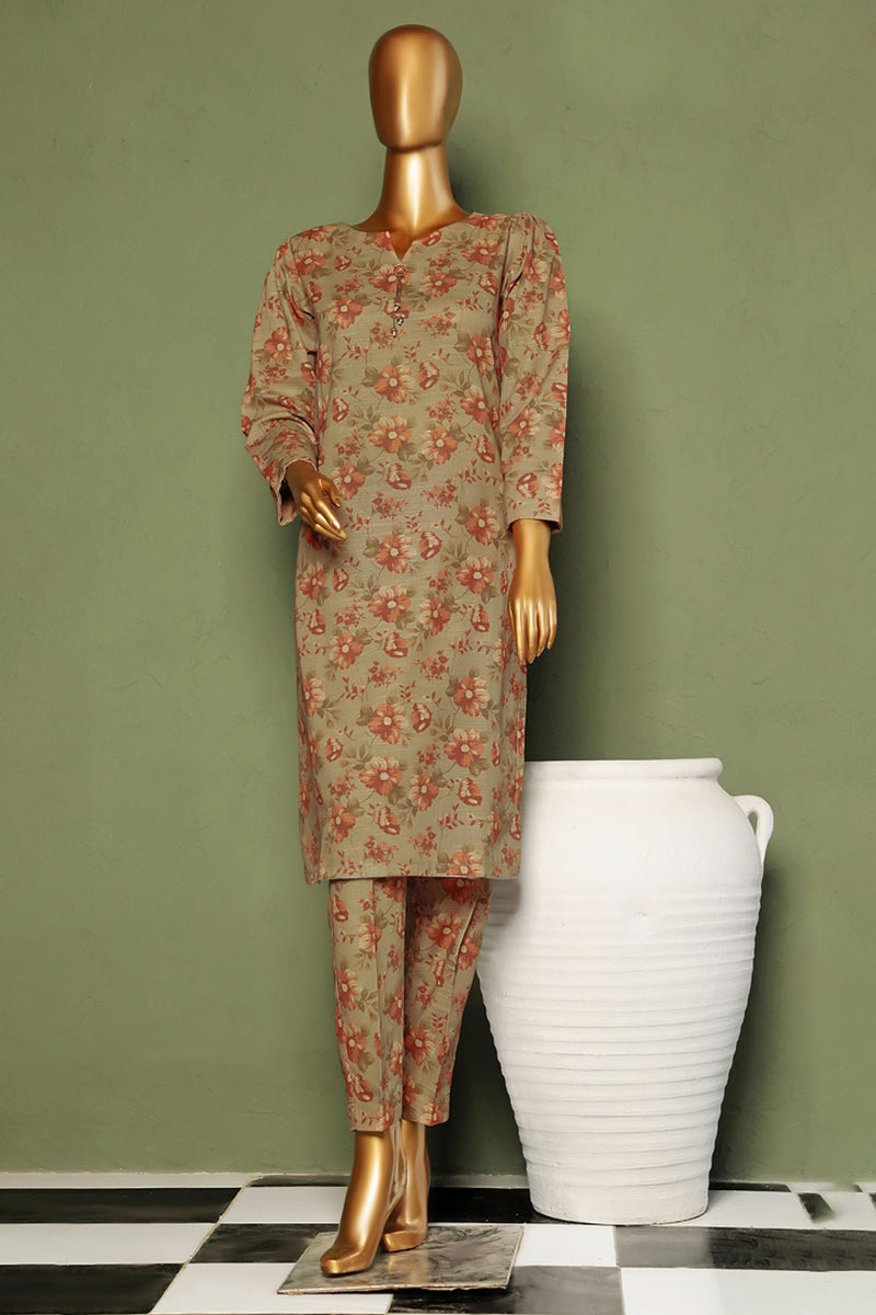 Khaddar - Stitched printed Basic Co-Ords - Tan Brown