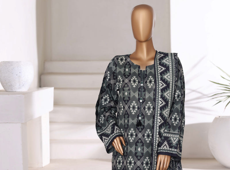 Khaddar - Printed 3piece collection with Lace work - Black
