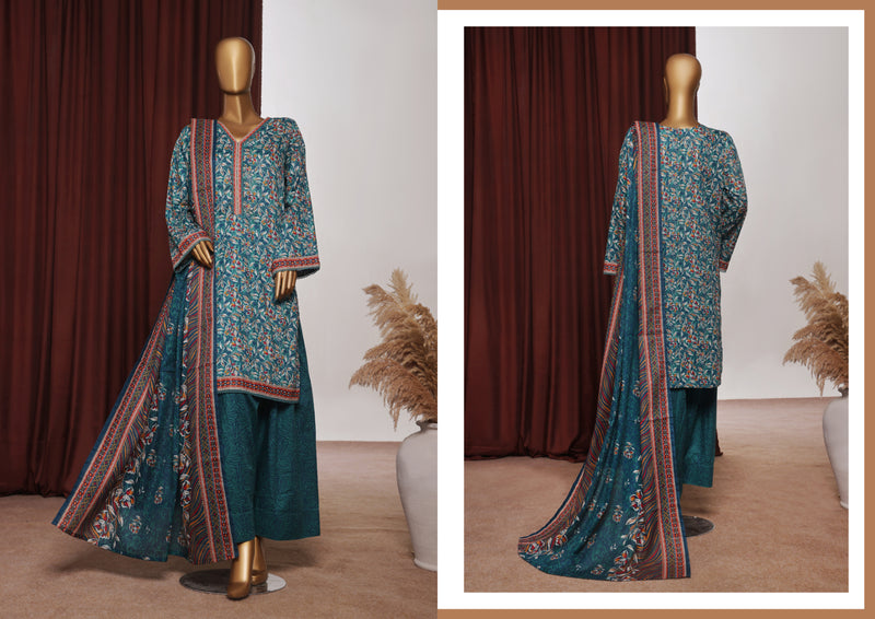Lawn - Stitched printed 3piece with Farshi Shalwar - Green