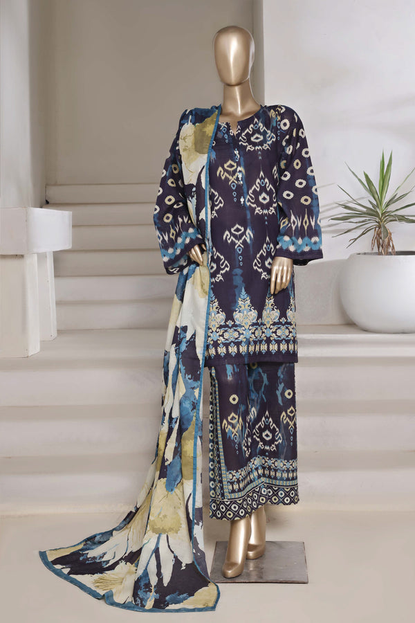 Cotton | Cambric - Ready to wear printed 3piece in tie & Dye Style - Dark Purple