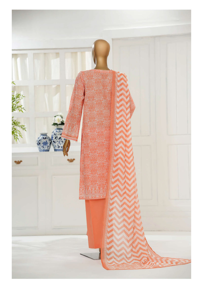 Cambric Chikankari - Stitched Embroidered 3piece with Lace work - Peach