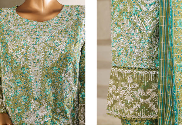 Lawn - Stitched Embroidered Chikankari 3piece with Lace work - Green