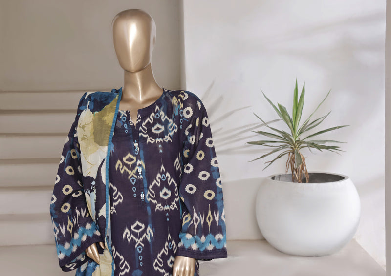 Cotton | Cambric - Ready to wear printed 3piece in tie & Dye Style - Dark Purple