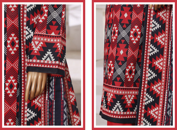 Khaddar - Printed 3piece collection with Lace work - Red
