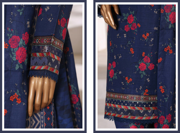 Khaddar - Embroidered 3piece collection with Lace work - Blue