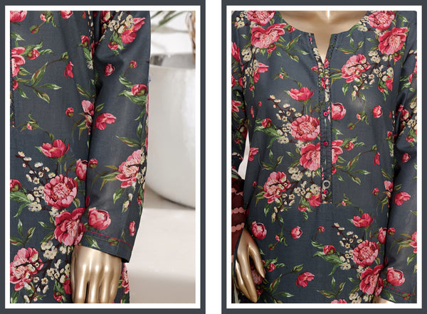 Lawn - Stitched printed 3piece with Lace work - Dark Grey
