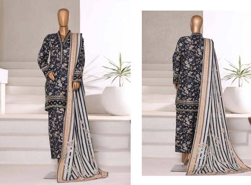 Khaddar - Embroidered 3piece collection with Lace work - Black