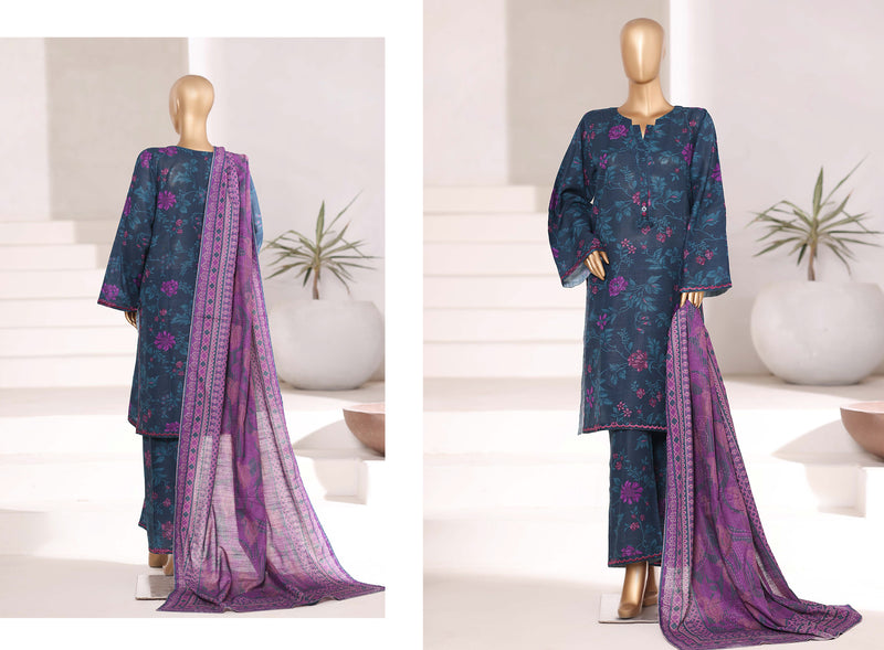 Khaddar - Stitched Embroidered 3piece collection with Lace work - Blue
