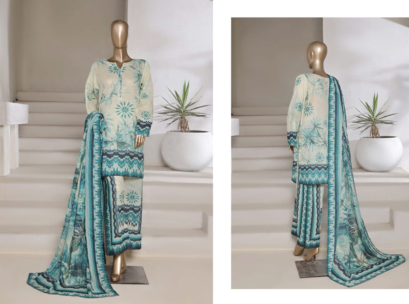Cotton | Cambric - Ready to wear printed 3piece in tie & Dye Style - Blue
