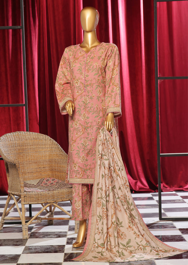 Khaddar - Stitched Printed 3piece with Lace work - Pink