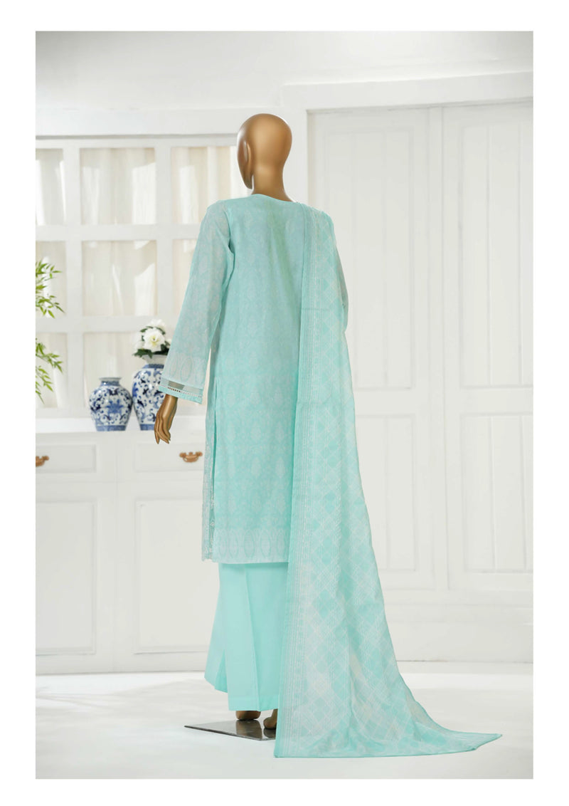 Cambric Chikankari - Stitched Embroidered 3piece with Lace work - Ocean Blue