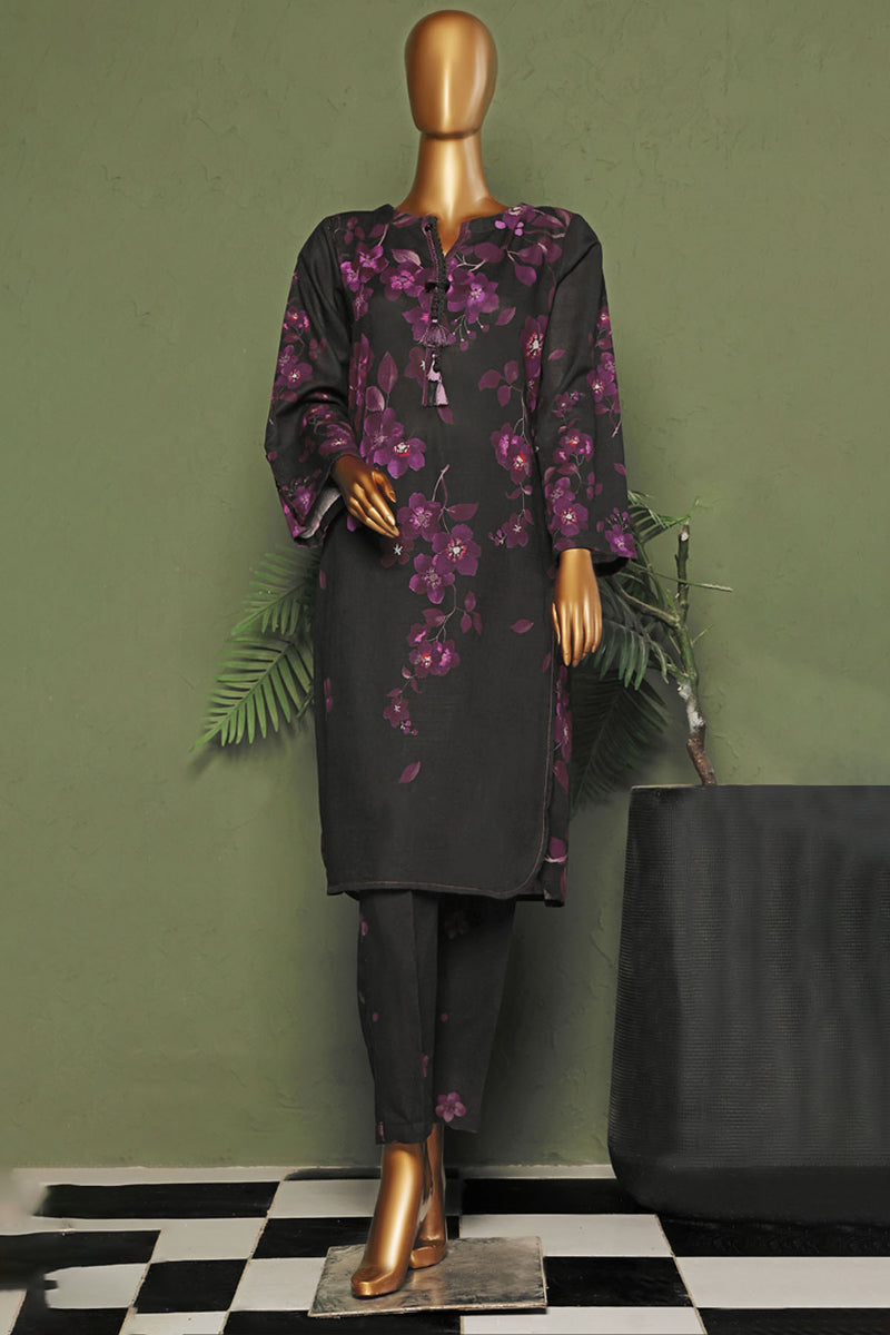 Khaddar - Stitched printed Basic Co-Ords - Black Purple