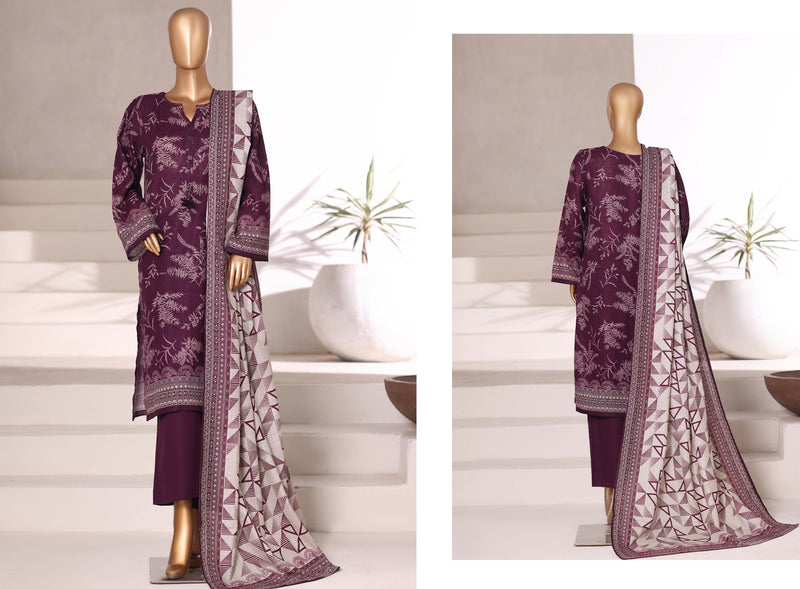 Khaddar - Stitched printed 3piece with Lace work - Falsa