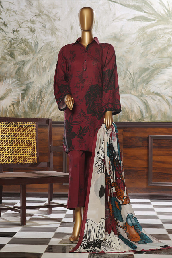 Khaddar - Stitched printed 3piece ready to wear - Plum