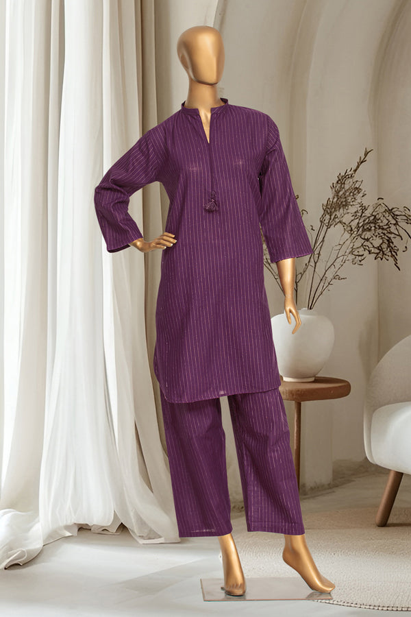 Khaddar - Stitched Solid Co-ords with Zari lining - Purple