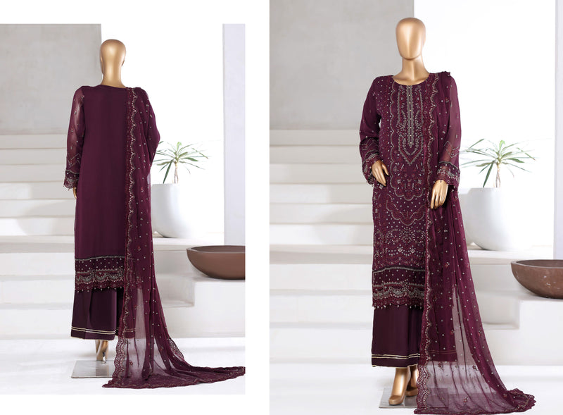 Chiffon - Stitched Formal Embroidered 3piece with Hand work - Falsa
