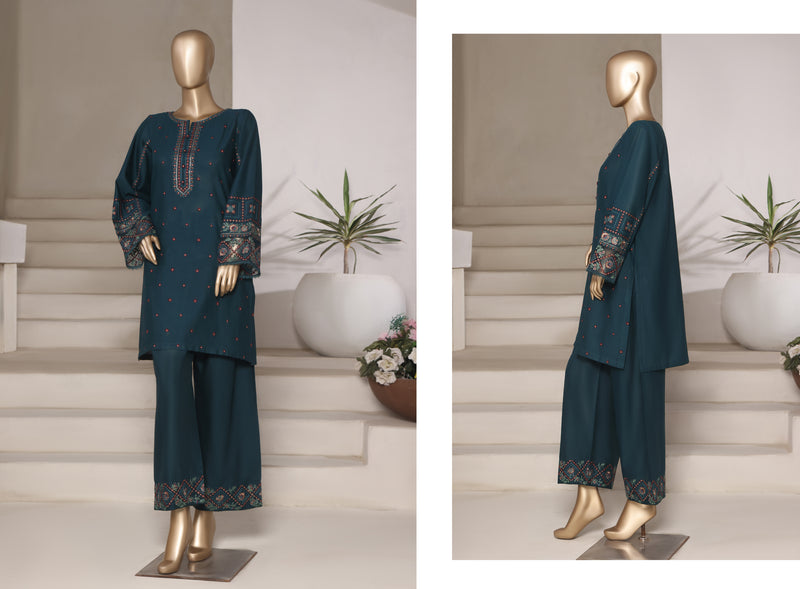 Cotton | Cambric - Embroidered ready to wear Co-Ords - Teal