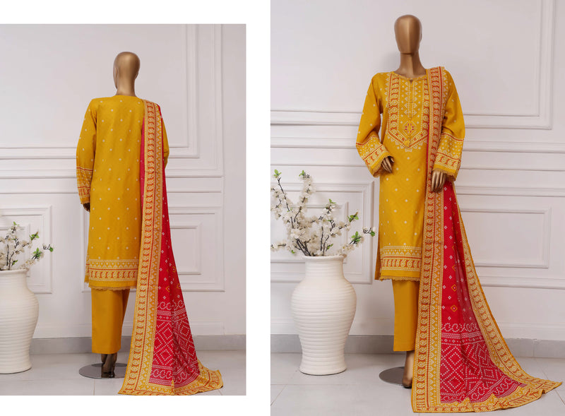 Lawn Chunri prints - Stitched printed 3piece with Lace work - Yellow