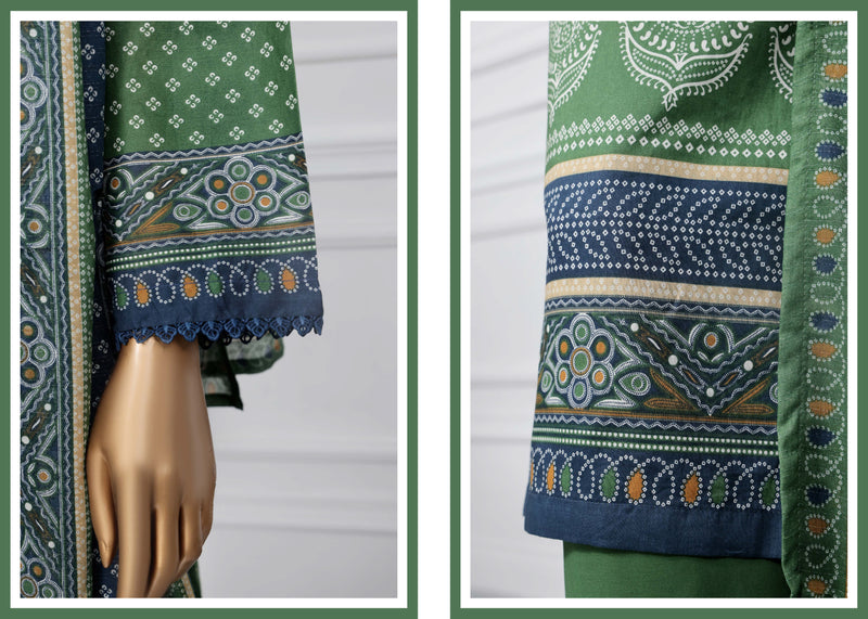 Lawn - Stitched Printed 3piece with Lace work - Green