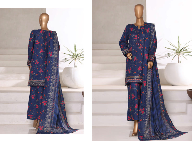 Khaddar - Embroidered 3piece collection with Lace work - Blue