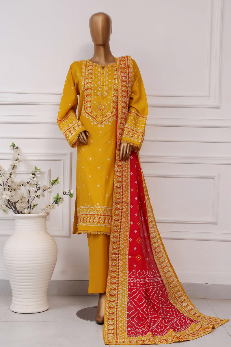 Lawn Chunri prints - Stitched printed 3piece with Lace work - Yellow