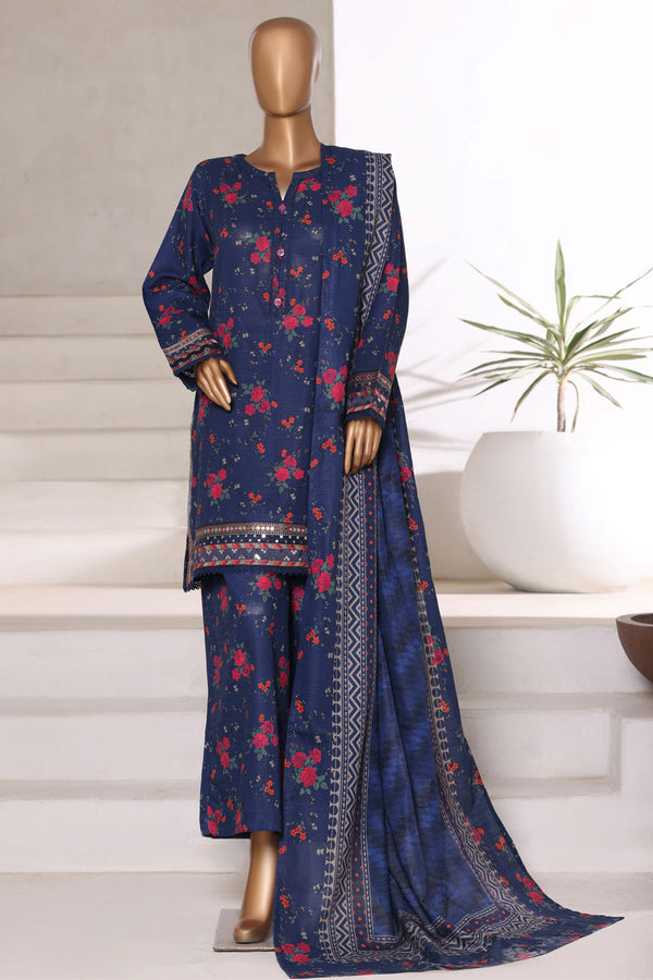Khaddar - Embroidered 3piece collection with Lace work - Blue
