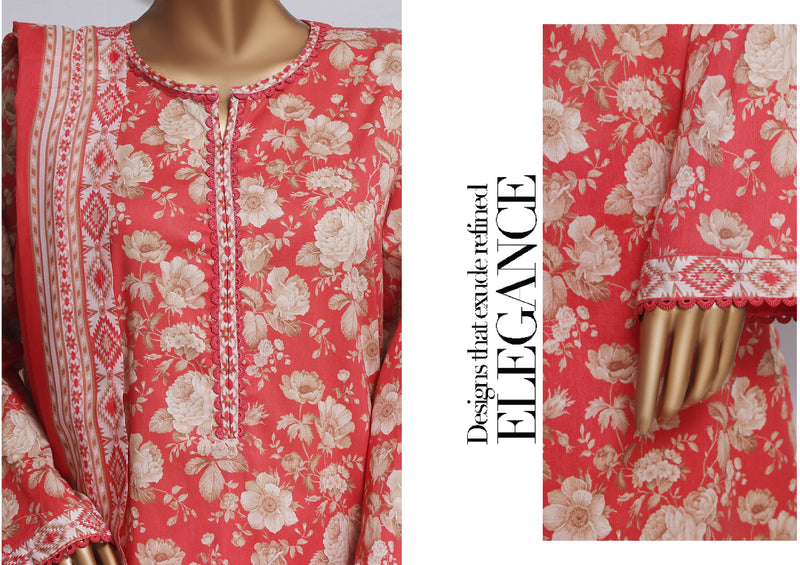 Lawn - Stitched printed 3piece with Farshi Shalwar - Pink
