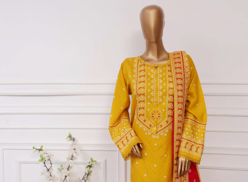 Lawn Chunri prints - Stitched printed 3piece with Lace work - Yellow