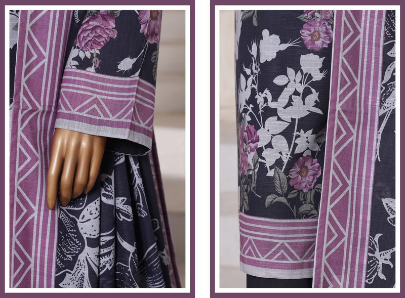 Khaddar - Printed 3piece collection with Lace work - Dark Blue