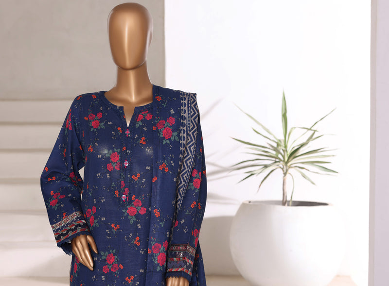 Khaddar - Embroidered 3piece collection with Lace work - Blue