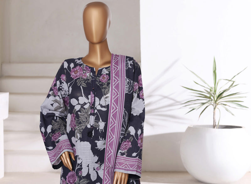 Khaddar - Printed 3piece collection with Lace work - Dark Blue