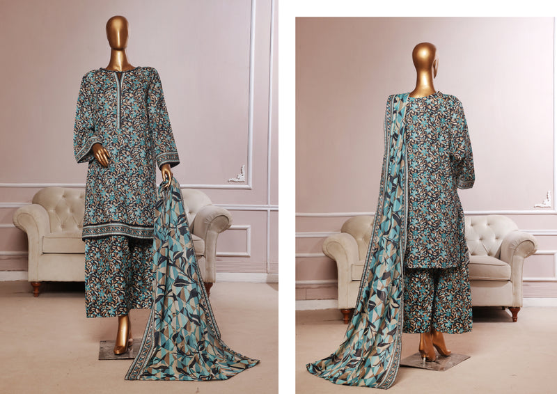 Lawn - Stitched printed 3piece with Farshi Shalwar - Multi Color