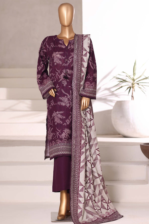 Khaddar - Stitched printed 3piece with Lace work - Falsa