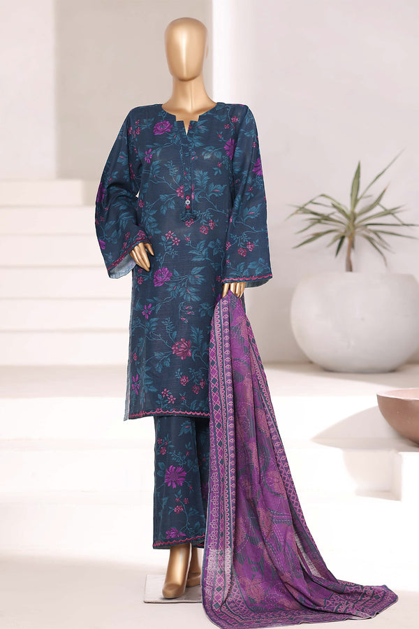 Khaddar - Stitched Embroidered 3piece collection with Lace work - Blue