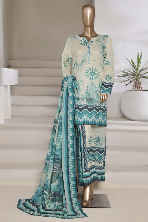 Cotton | Cambric - Ready to wear printed 3piece in tie & Dye Style - Blue